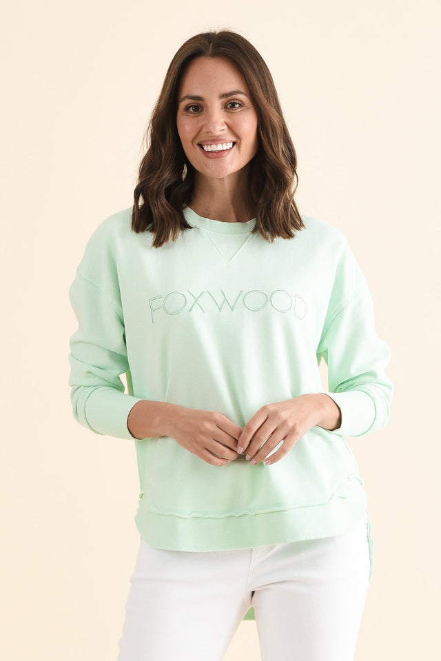 Simplified Mint Cotton Crewneck Sweatshirt,Front,Brunette model,alt text|model:MJ image 1