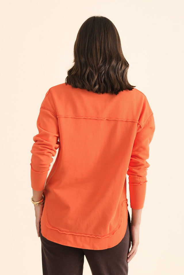 Simplified Orange Cotton Crewneck Sweatshirt,brunette model,Back of Outfit,alt text|model:MJ image 4