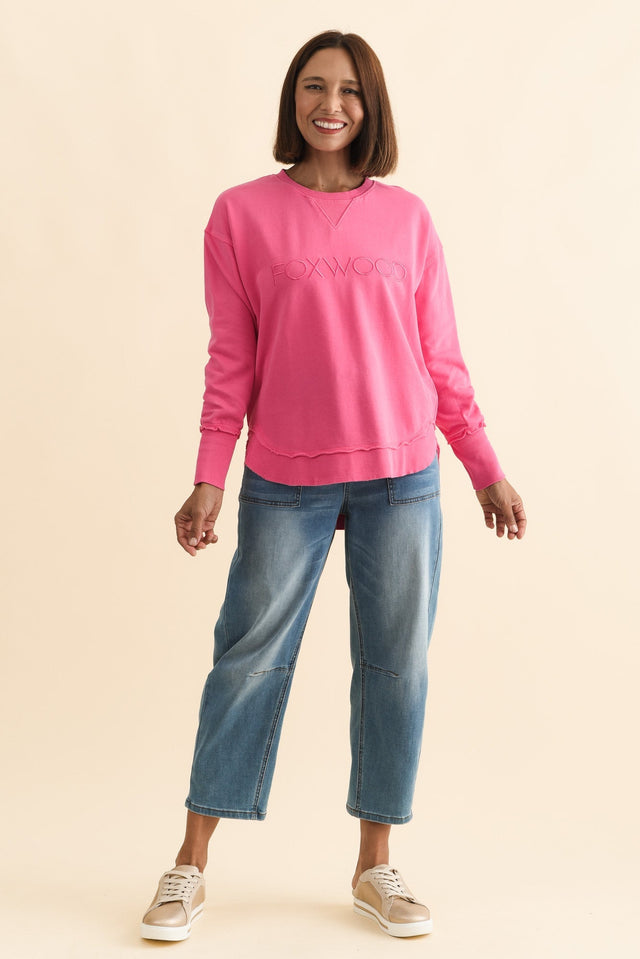 Simplified Pink Cotton Crewneck Sweatshirt,Brunette model,alt text|model:Cara image 4