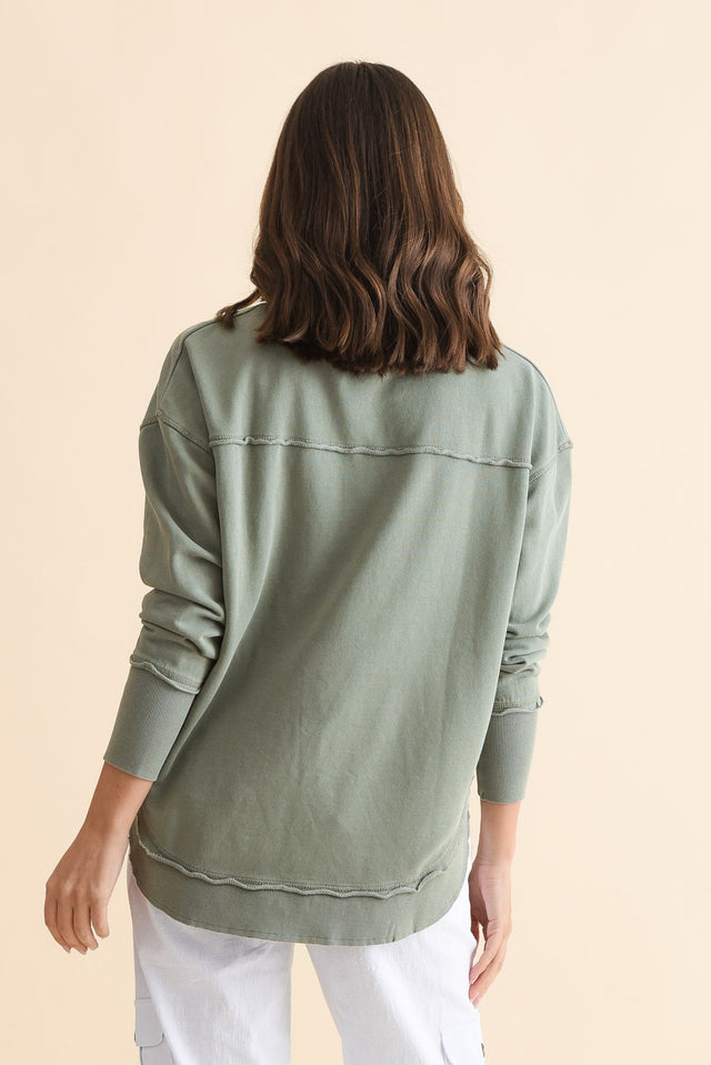 Simplified Sage Cotton Crewneck Sweatshirt,Back,Brunette model,alt text|model:MJ image 5