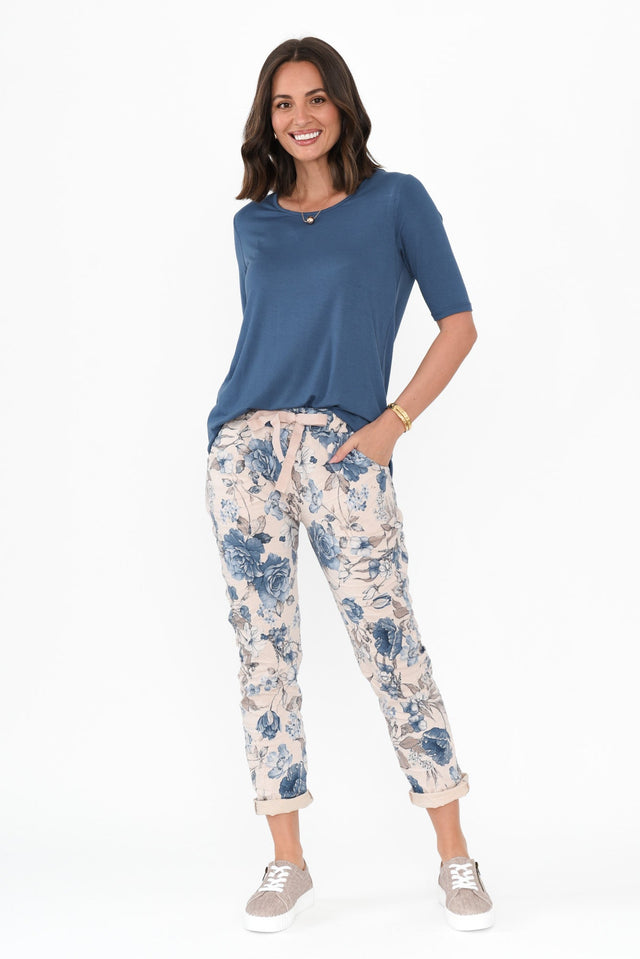 Simpson Pink Floral Stretch Pants,Brunette model,alt text|model:MJ image 3