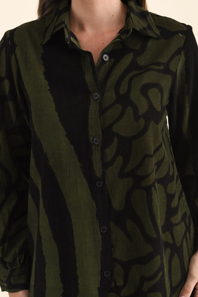 Sirah Olive Stripe Cotton Shirt,Brunette model,alt text|model:MJ image 6