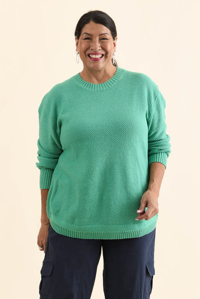 Skylar Green Cotton Blend Knit Jumper,Front,Brunette model,alt text|model:Pilita image 9