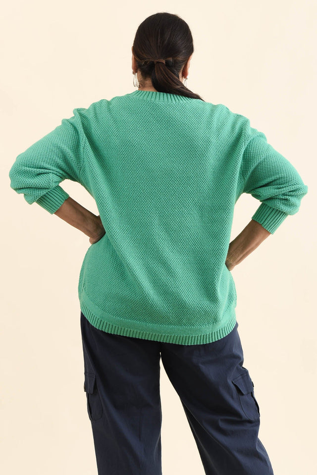Skylar Green Cotton Blend Knit Jumper,Back,Brunette model,alt text|model:Pilita image 12