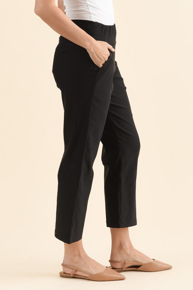 SmartFlex Black Straight Leg Pants,Side,Brunette model,alt text|model:MJ image 3
