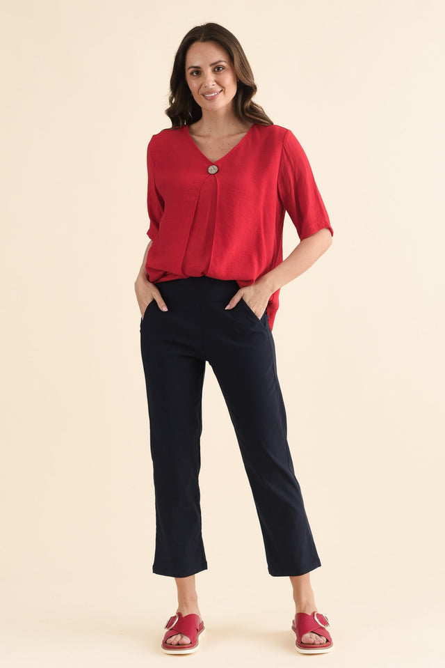 SmartFlex Navy Straight Leg Pants,Full Body,Brunette model,alt text|model:MJ