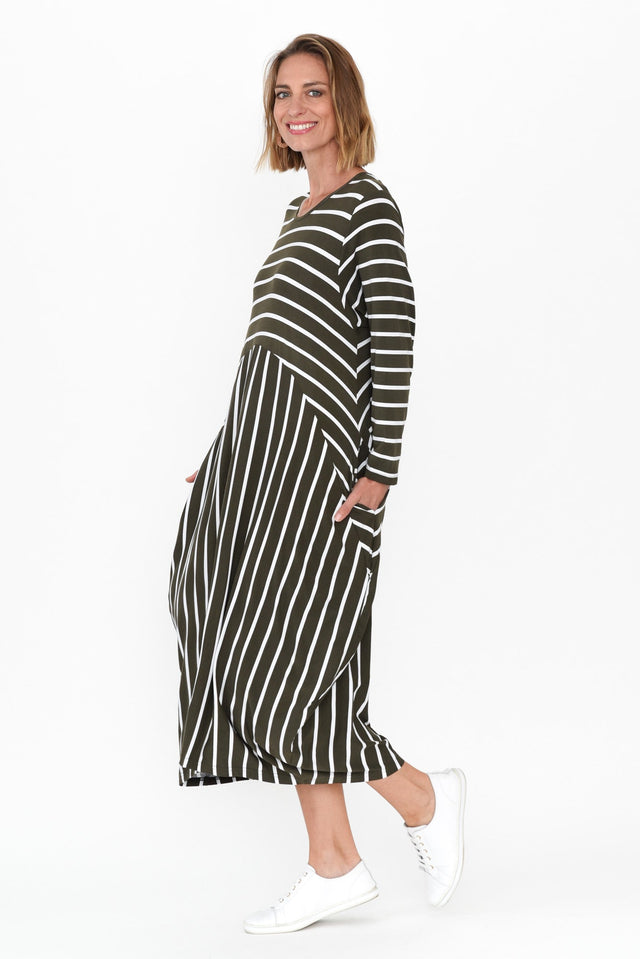 Soho Olive Stripe Bamboo Midi Dress image 5
