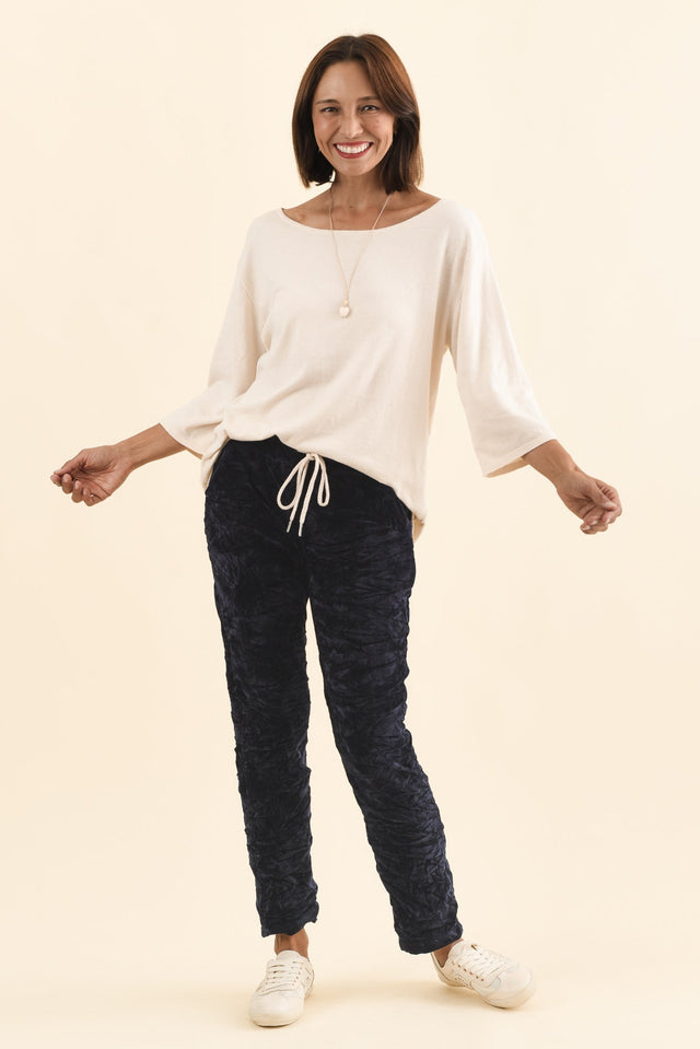 Soleil Navy Drawstring Pants,Brunette model,alt text|model:Cara image 7