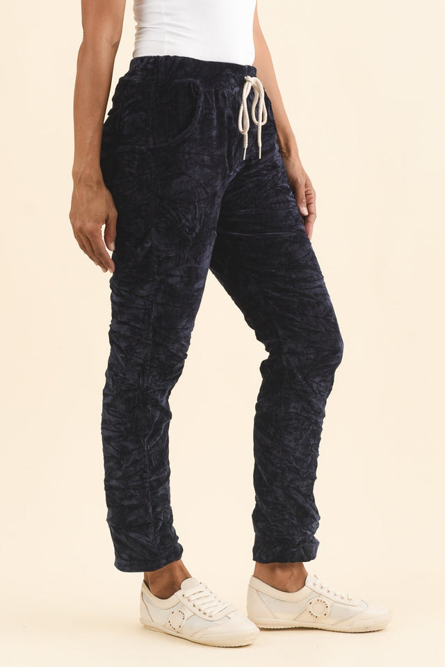 Soleil Navy Drawstring Pants,Brunette model,alt text|model:Cara image 4