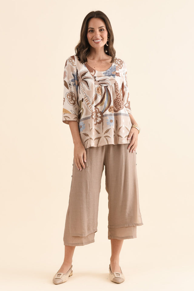 Solis Brown Jungle Cotton Blend Top,Full Body,Brunette model,alt text|model:MJ image 6