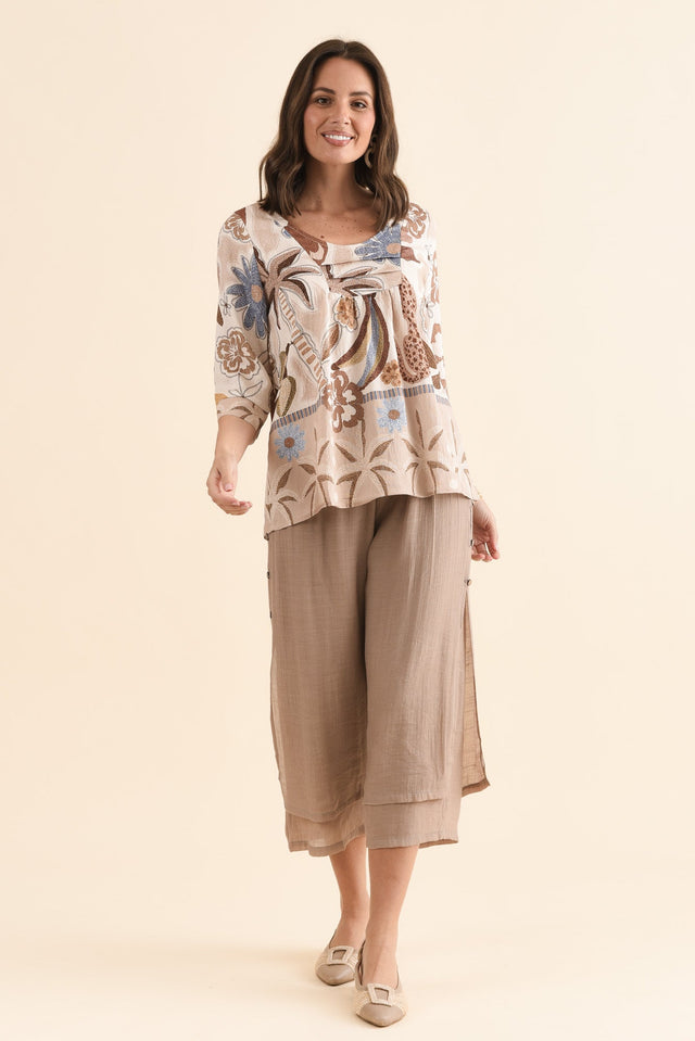 Solis Brown Jungle Cotton Blend Top,Full Body,Brunette model,alt text|model:MJ image 2