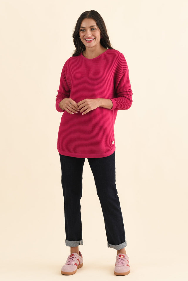 Somer Hot Pink Organic Cotton Knit Jumper,Brunette model,alt text|model:Brontie image 3