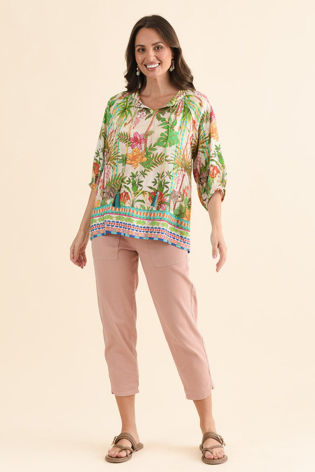 Sophina Green Palm Tassel Top,Full Body,Brunette model,alt text|model:MJ image 6