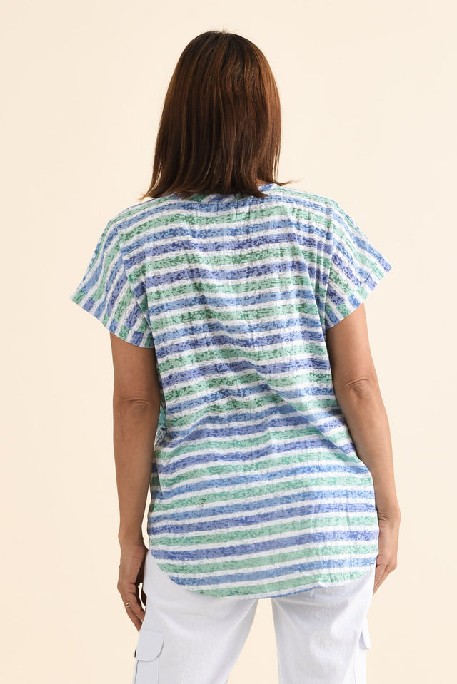 Sorelle Green Floral Cotton Blend Tee,Back,Brunette model,alt text|model:Cara image 5