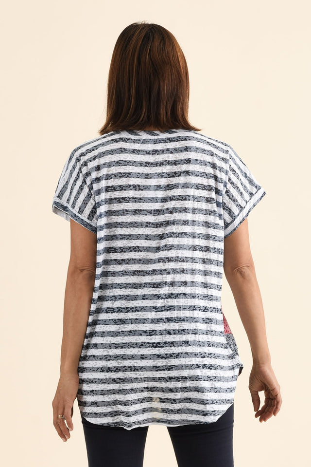 Sorelle Navy Abstract Cotton Blend Tee,Back,Brunette model,alt text|model:Cara image 5