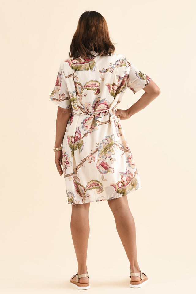 Sorina Khaki Garden Button Dress,Back,Brunette model,alt text|model:Cara image 4