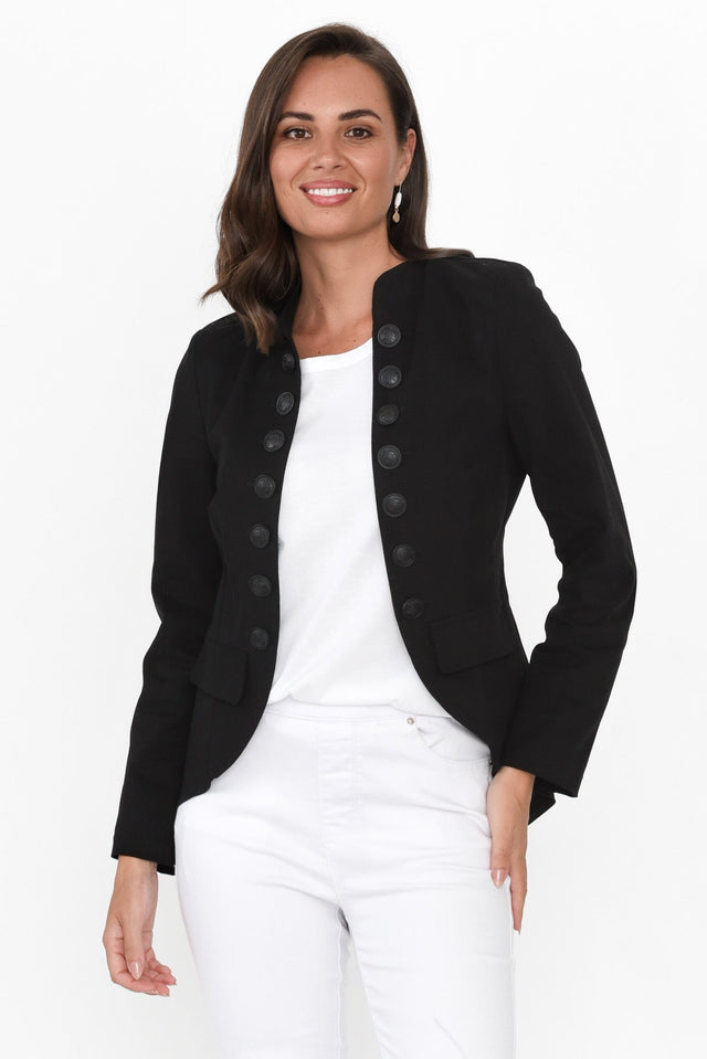 Stacey Black Cotton Military Jacket