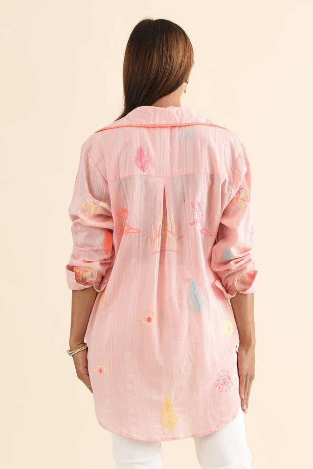 Stacey Pink Summer Cotton Embroidered Shirt,Back,Brunette model,alt text|model:Cara image 4
