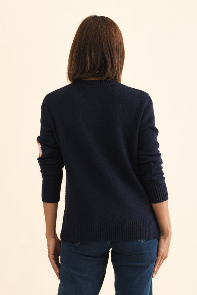 Starla Navy Patchwork Knit Jumper,Brunette model,alt text|model:Cara image 5