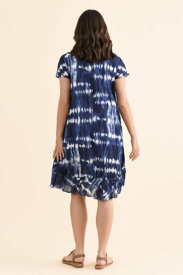 Stassi Navy Tie Dye Crinkle Cotton Dress,Back,Brunette model,alt text|model:MJ image 4