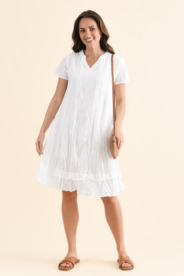 Stassi White Crinkle Cotton Dress,Full Body,Brunette model,alt text|model:MJ image 2