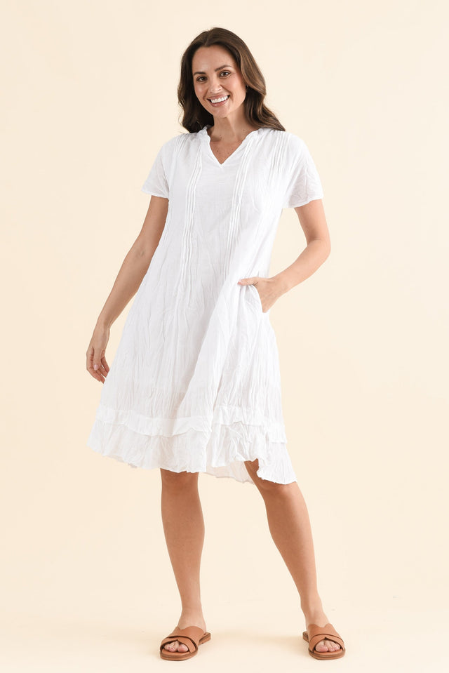 Stassi White Crinkle Cotton Dress,Full Body,Brunette model,alt text|model:MJ image 6