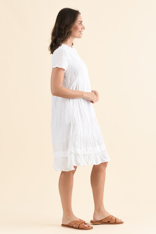 Stassi White Crinkle Cotton Dress,Side,Brunette model,alt text|model:MJ image 3