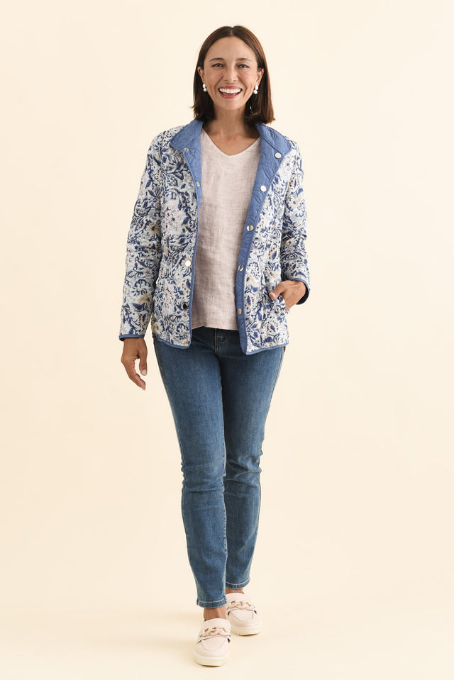 Stefan Blue Paisley Embroidered Button Jacket,Brunette model,alt text|model:Cara image 5