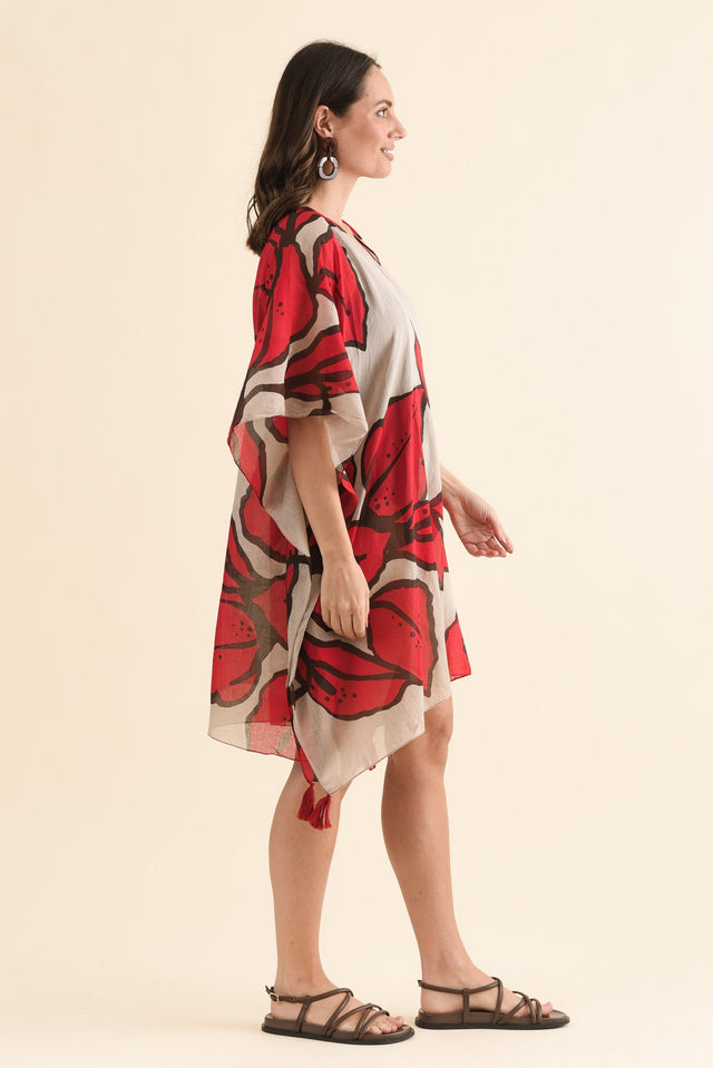 Stella Red Bloom Cotton Kaftan,Side,Brunette model,alt text|model:MJ image 3