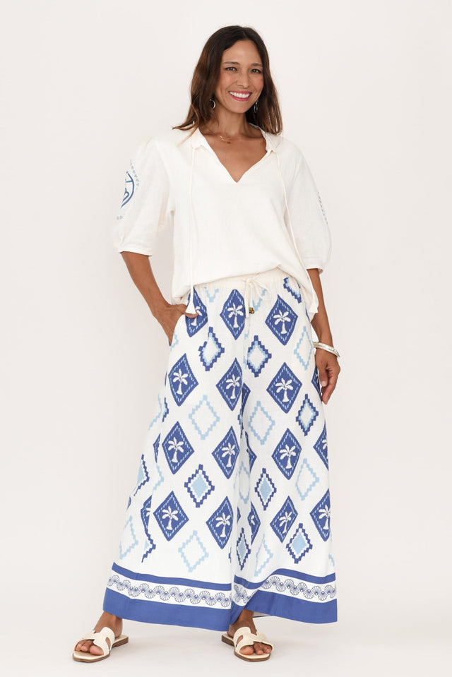 Steph Cream Seashell Embroidered Linen Top,Brunette model,alt text|model:Cara image 6