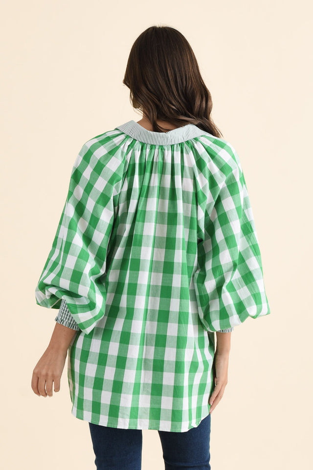 Stephens Green Check Cotton Shirt,brunette model,Back of Outfit,alt text|model:MJ image 4