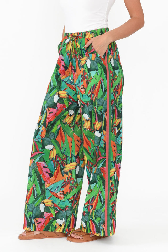 Stephie Green Jungle Cotton Tie Pants