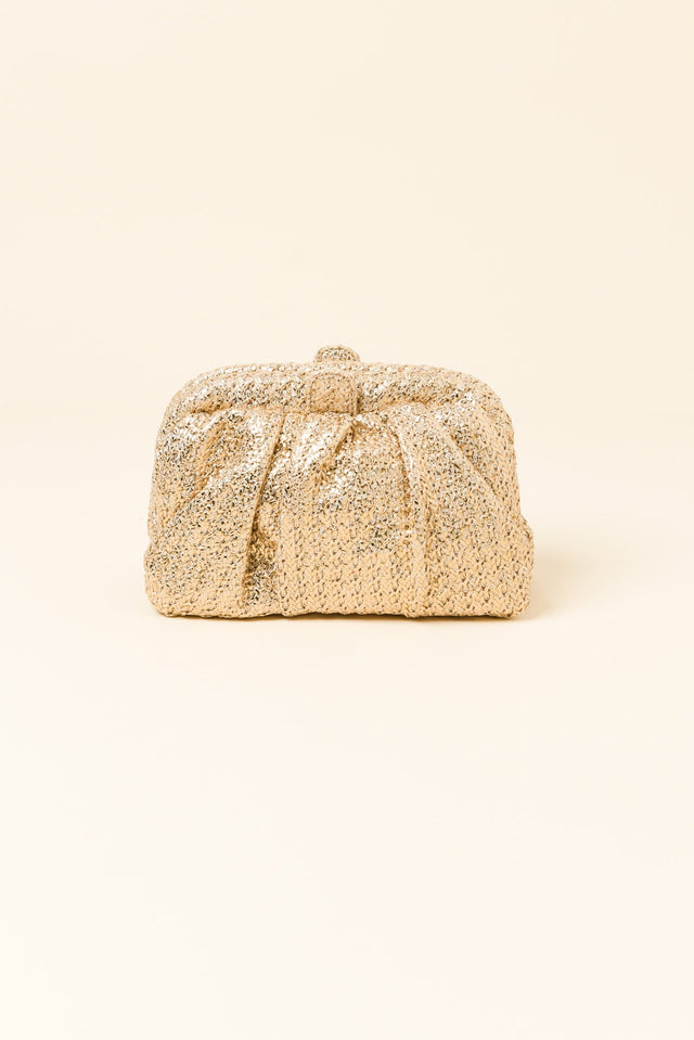 Stevie Gold Pleated Woven Clutch image 1