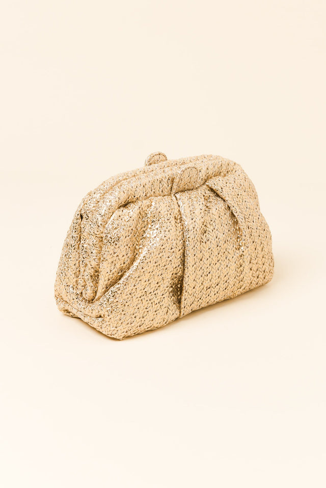 Stevie Gold Pleated Woven Clutch image 2
