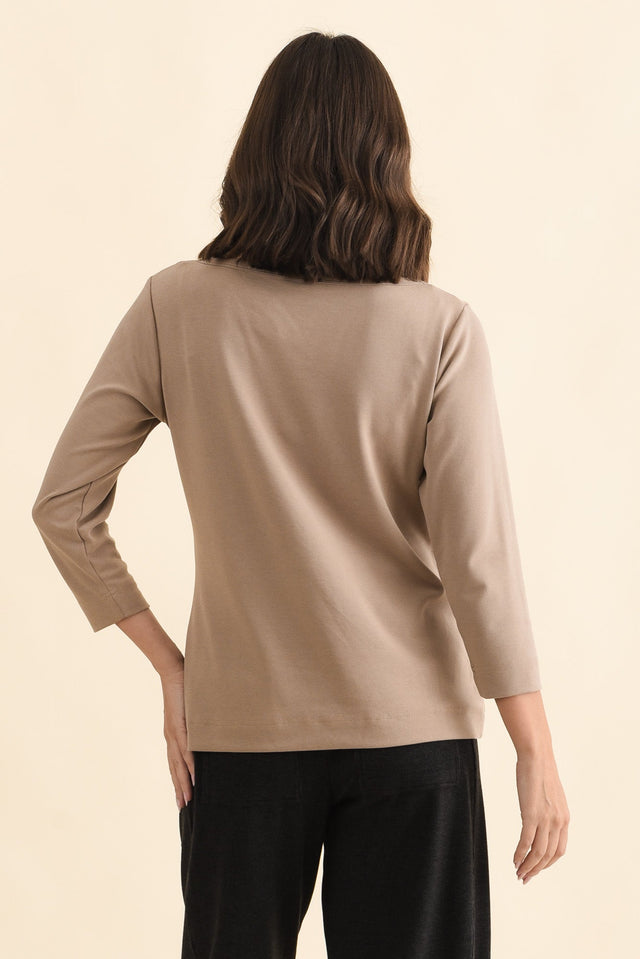 SuedeLuxe Beige 3/4 Sleeve Top,Brunette model,alt text|model:MJ image 5