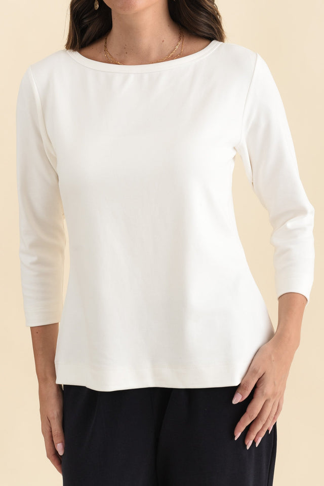 SuedeLuxe White 3/4 Sleeve Top,Brunette model,alt text|model:MJ image 5