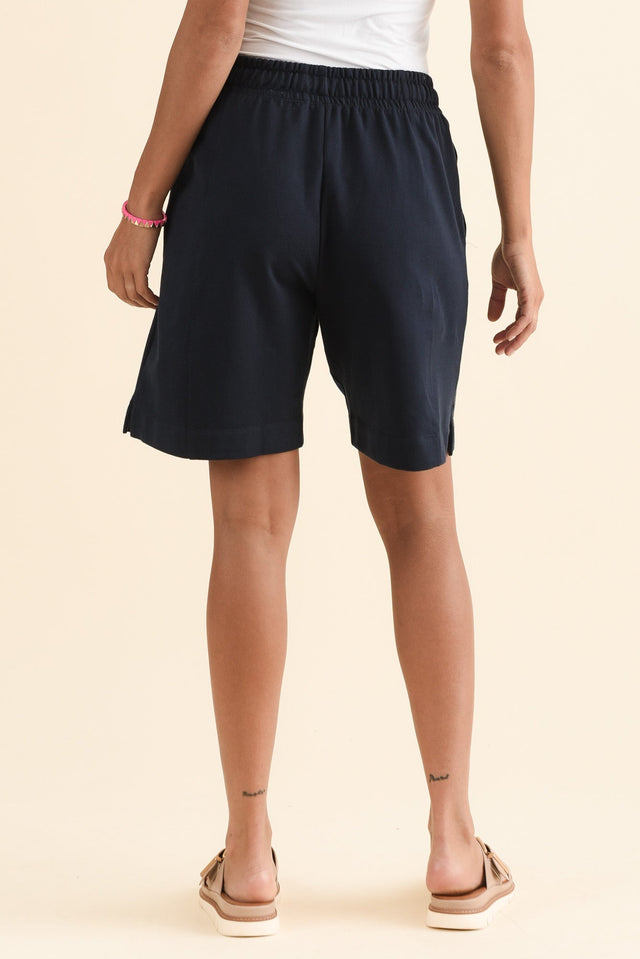 Summer Navy Cotton Fleece Shorts,Back,Brunette model,alt text|model:Brontie image 4