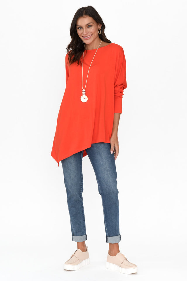 Susie Red Asymmetrical Bamboo Top