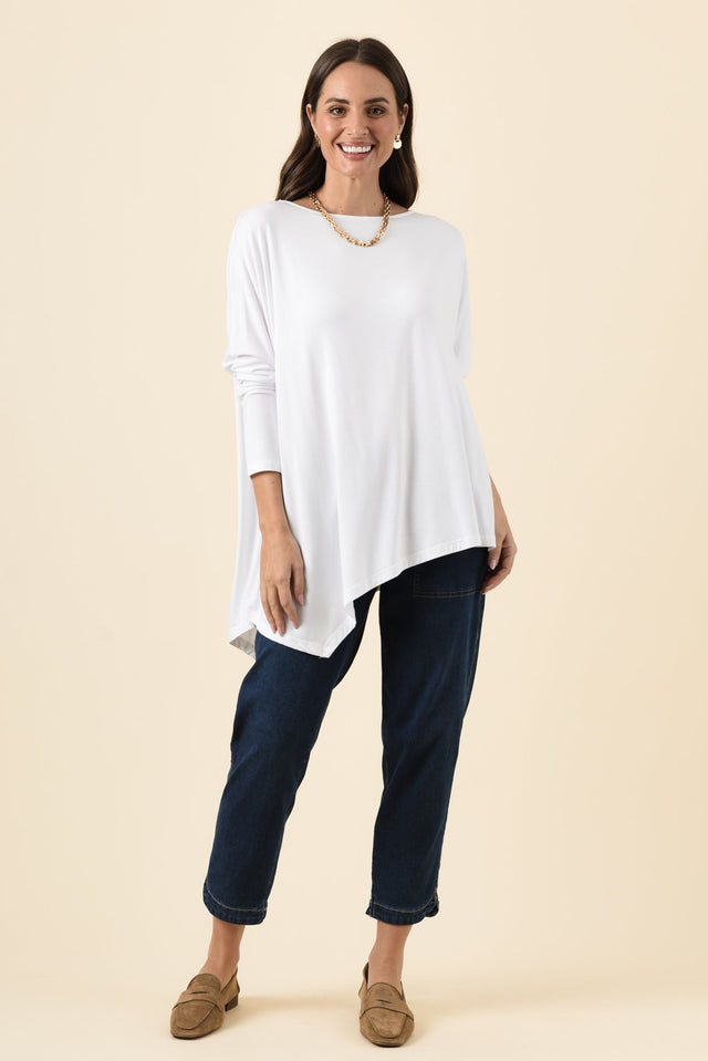 Susie White Asymmetrical Bamboo Top,Brunette model,alt text|model:MJ image 6