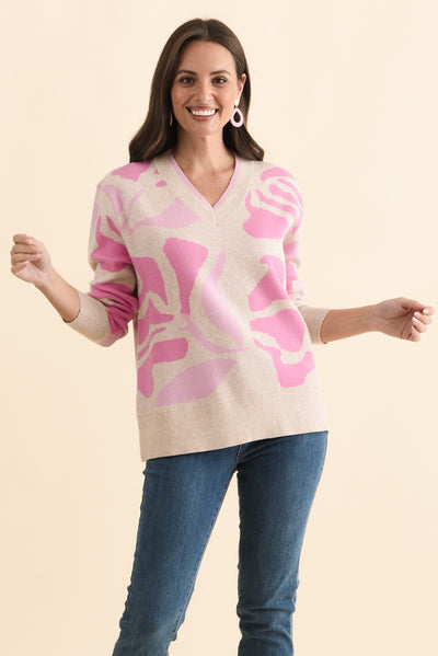 Swan Pink Flower Knit Jumper