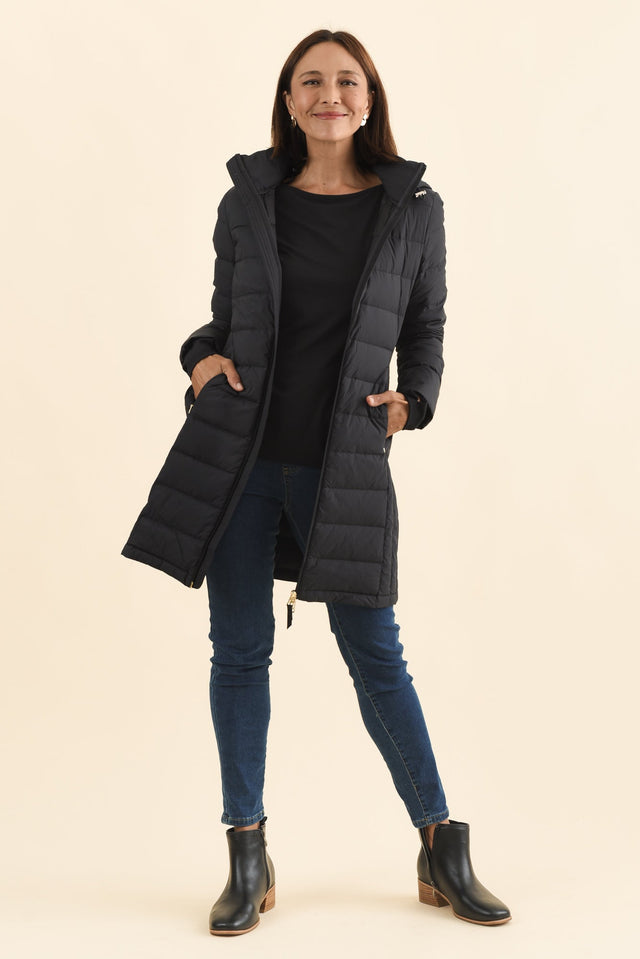 Sydney Black Down Puffer Coat,Brunette model,alt text|model:Cara image 8