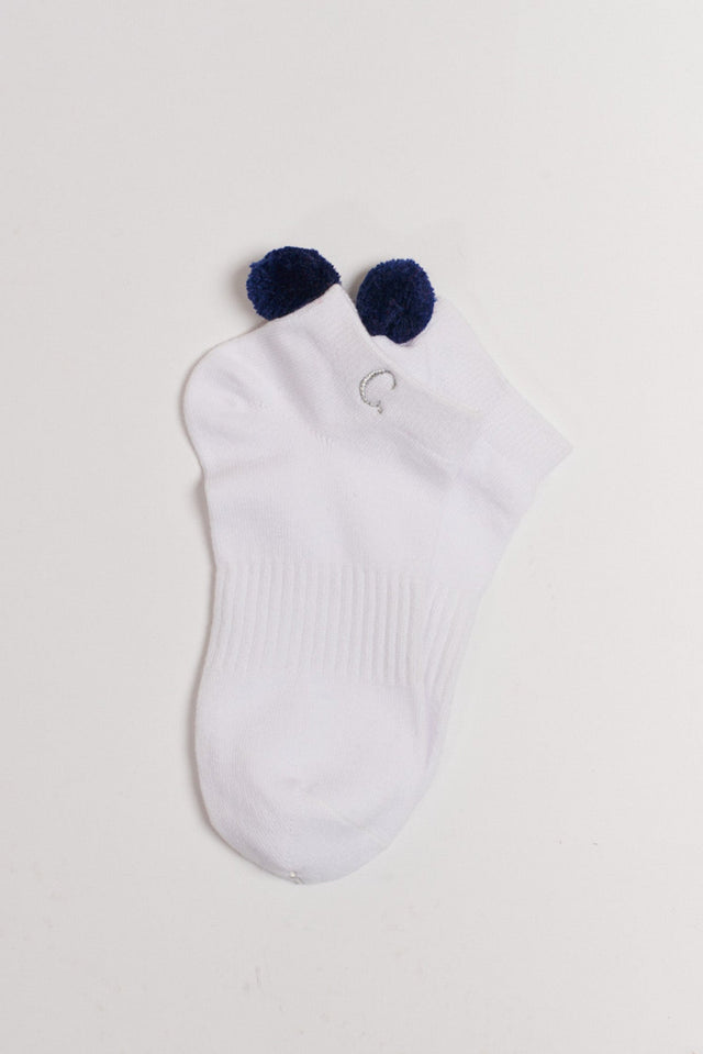 Sydney Navy Cotton Pom Pom Ankle Socks