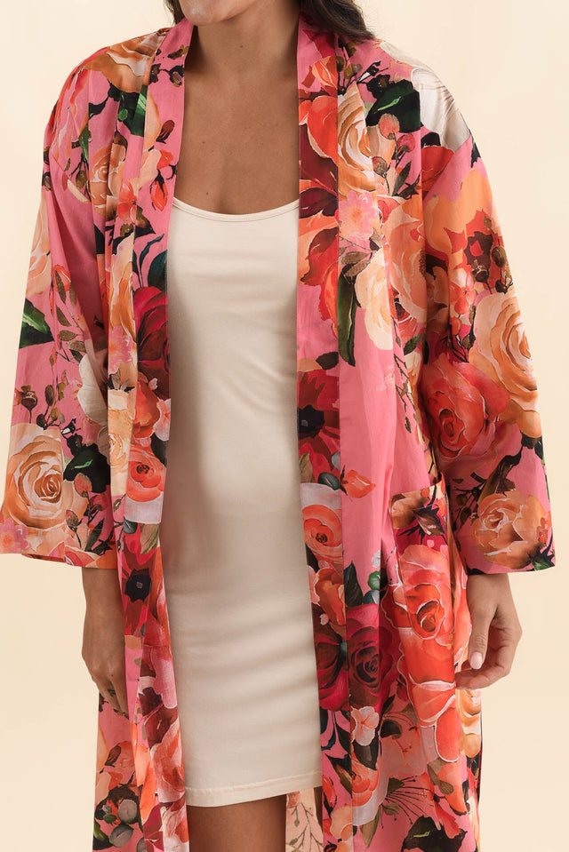 Taji Pink Rose Cotton Kimono,Brunette model,alt text|model:Brontie image 6