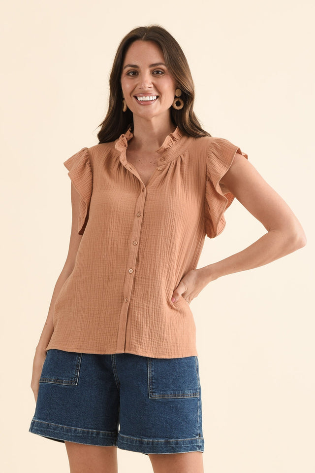 Taris Natural Cotton Ruffle Blouse,Front,Brunette model,alt text|model:MJ image 1