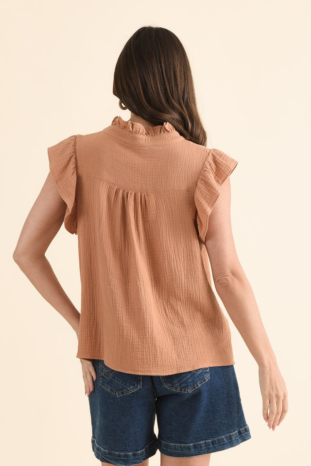 Taris Natural Cotton Ruffle Blouse,Back,Brunette model,alt text|model:MJ image 4