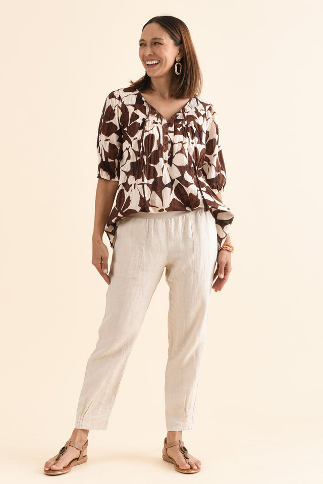 Tatum Beige Linen Pants,Side,Brunette model,alt text|model:Cara image 4