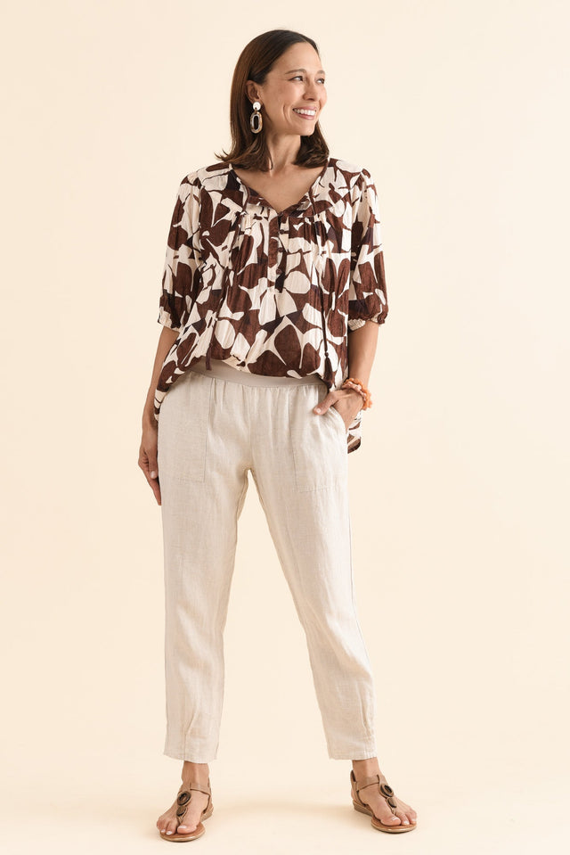 Tatum Beige Linen Pants,Front,Brunette model,alt text|model:Cara image 9