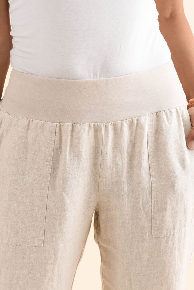 Tatum Beige Linen Pants,Full Body,Brunette model,alt text|model:Cara image 8