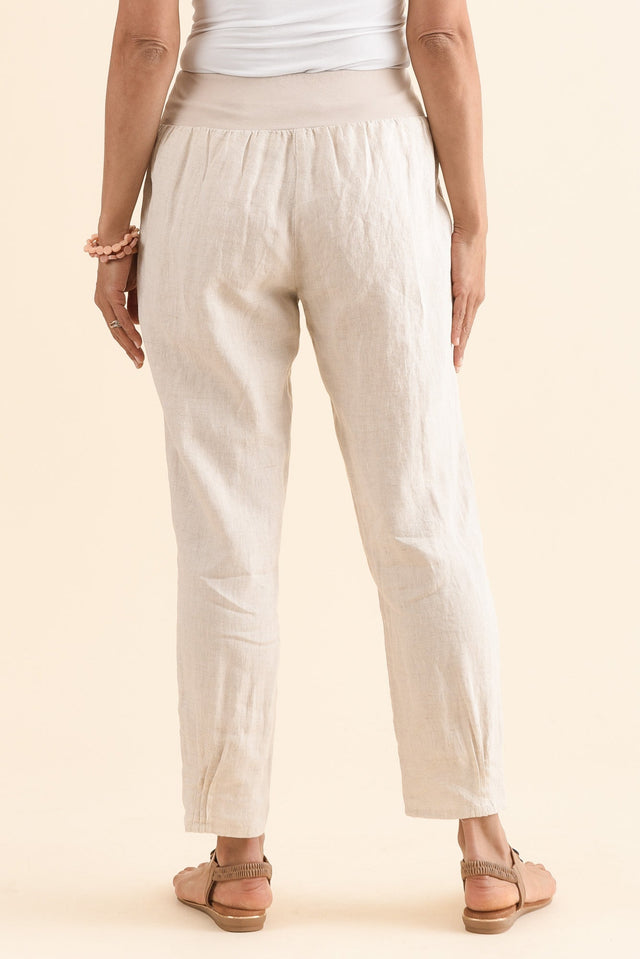 Tatum Beige Linen Pants,Detail,Brunette model,alt text|model:Cara image 7