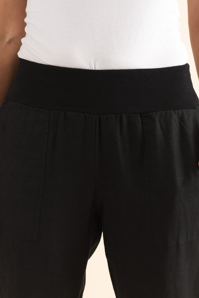 Tatum Black Linen Pants,Detail,Brunette model,alt text|model:Cara image 7